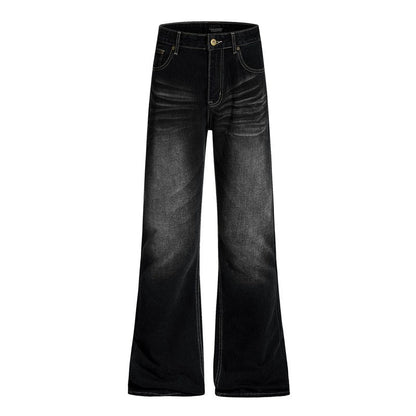Pleated Flared Jeans Retro Cat Whisker Texture
