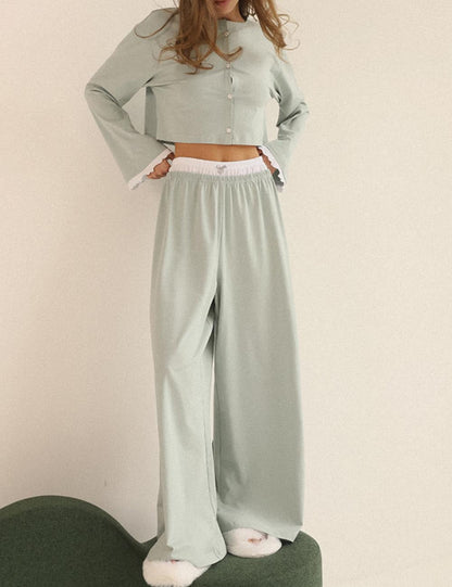 Casual Color Block Long Sleeve Sleepwear Set