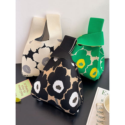 Contrast Color Floral Printed Woven Woven Handbag