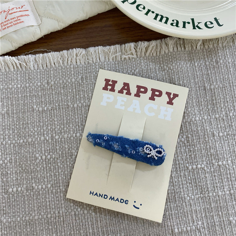 2+Silver Bow Demin Sweet Hair Clips