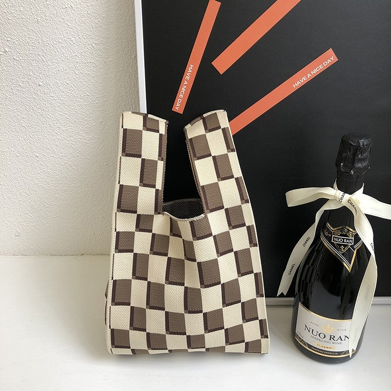 Knit Checkerboard Casual Tote Bag