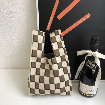 Knit Checkerboard Casual Tote Bag