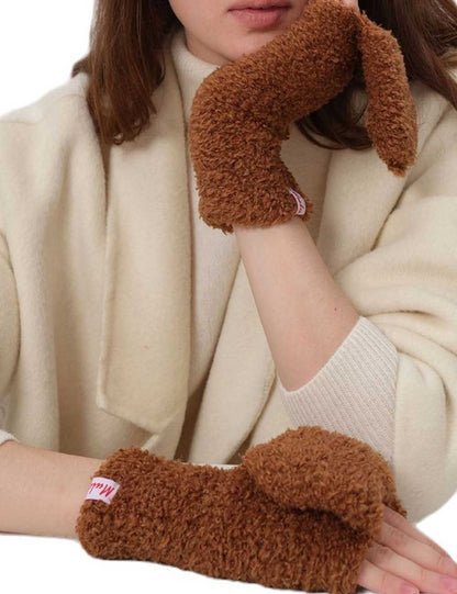 Cute Warm Knitted Convertible Mittens Flap Cover