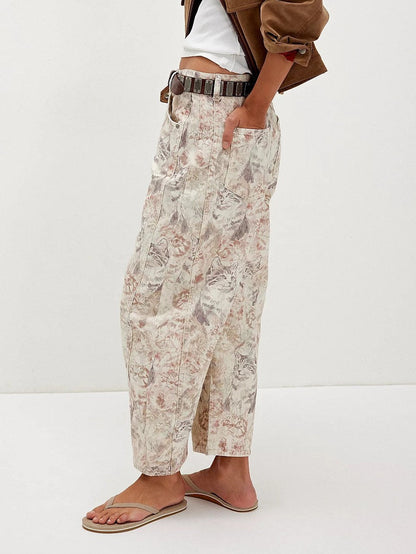 Love Star Print Loose Midi Waist Jeans
