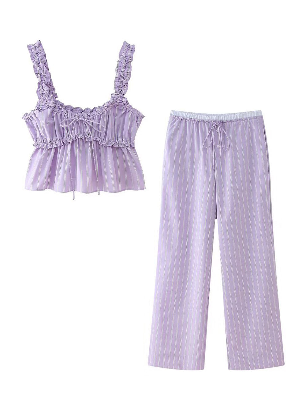 Casual Striped Sleeveless Top and Long Pants Sets