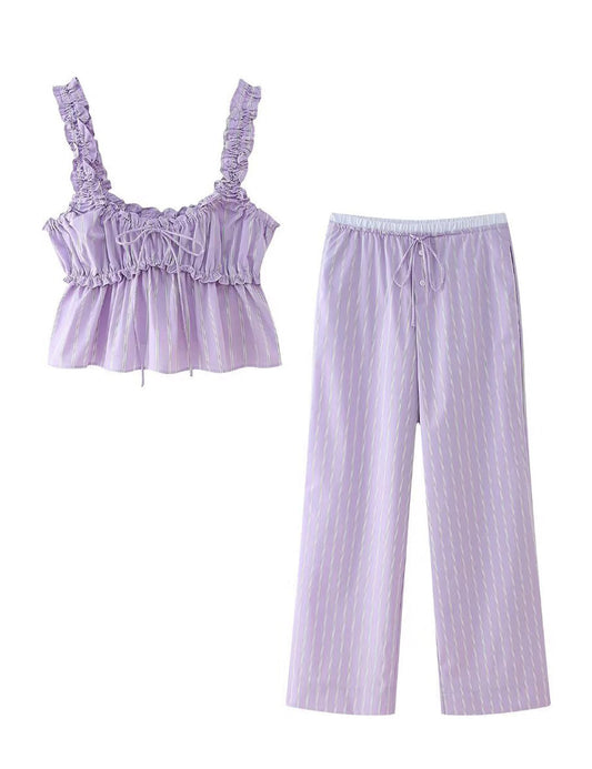 Casual Striped Sleeveless Top and Long Pants Sets