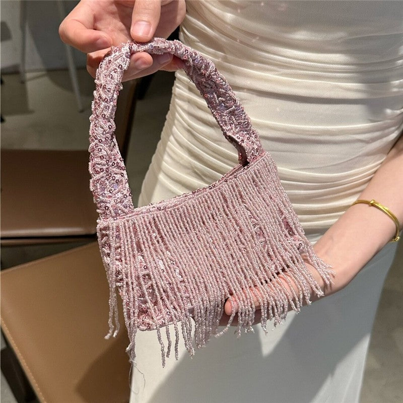 Hand Beaded Fringe Evening Clutch