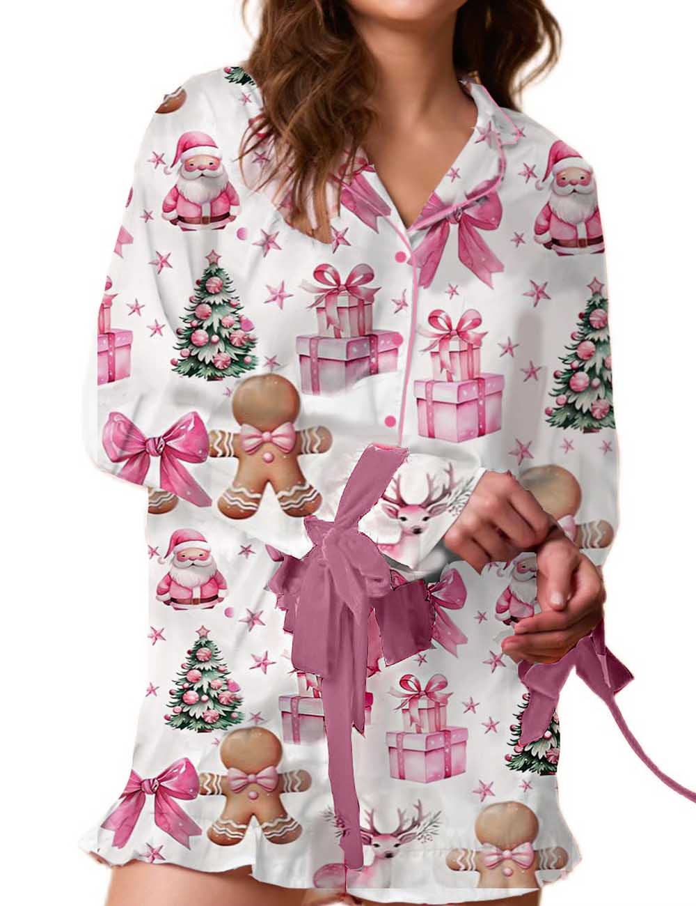 Cute Tree Print Satin Ruffled Pajamas Set