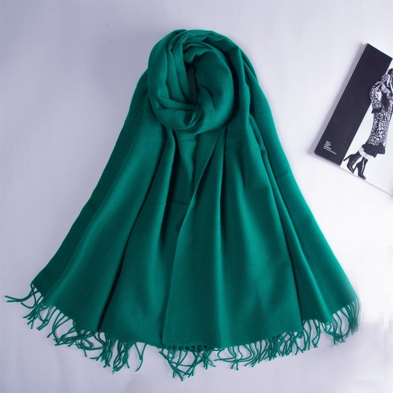 Solid Color Fringed Warm Scarf