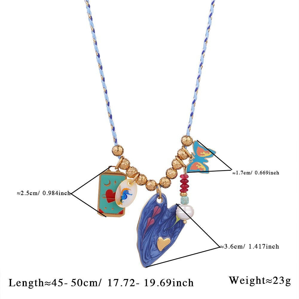 Street Oil Drop Heart Cross Necklace