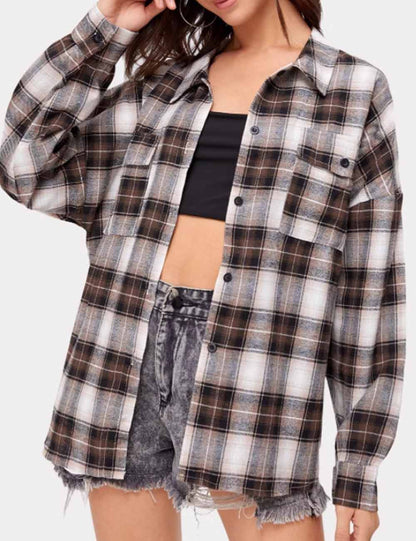 Vintage Plaid Lapel Collar Button Down Shirt