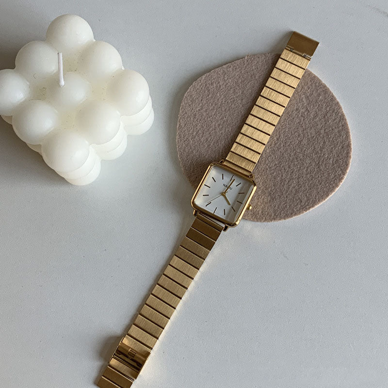 Square Dial Bamboo Link Bracelet Quartz Watch