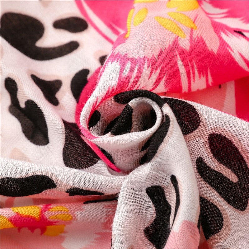 Tropical Plant Floral Leopard Contrast Scarf