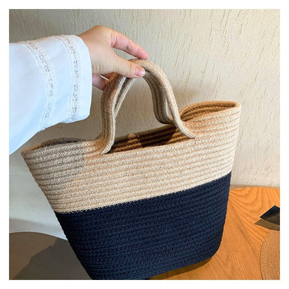 Color Block Straw Woven Handbag