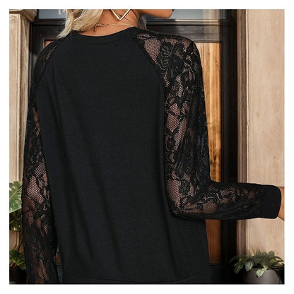 Black Long Sleeve Shirt With Lace Detail