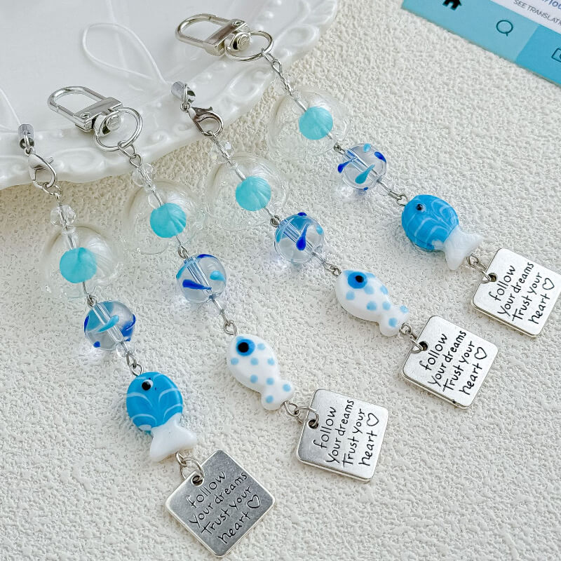 Cute Blue Fish Beaded Keychain Bag Charm
