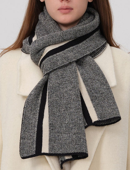 Color Block Plaid Thicken Knit Scarve