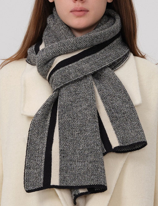 Color Block Plaid Thicken Knit Scarve