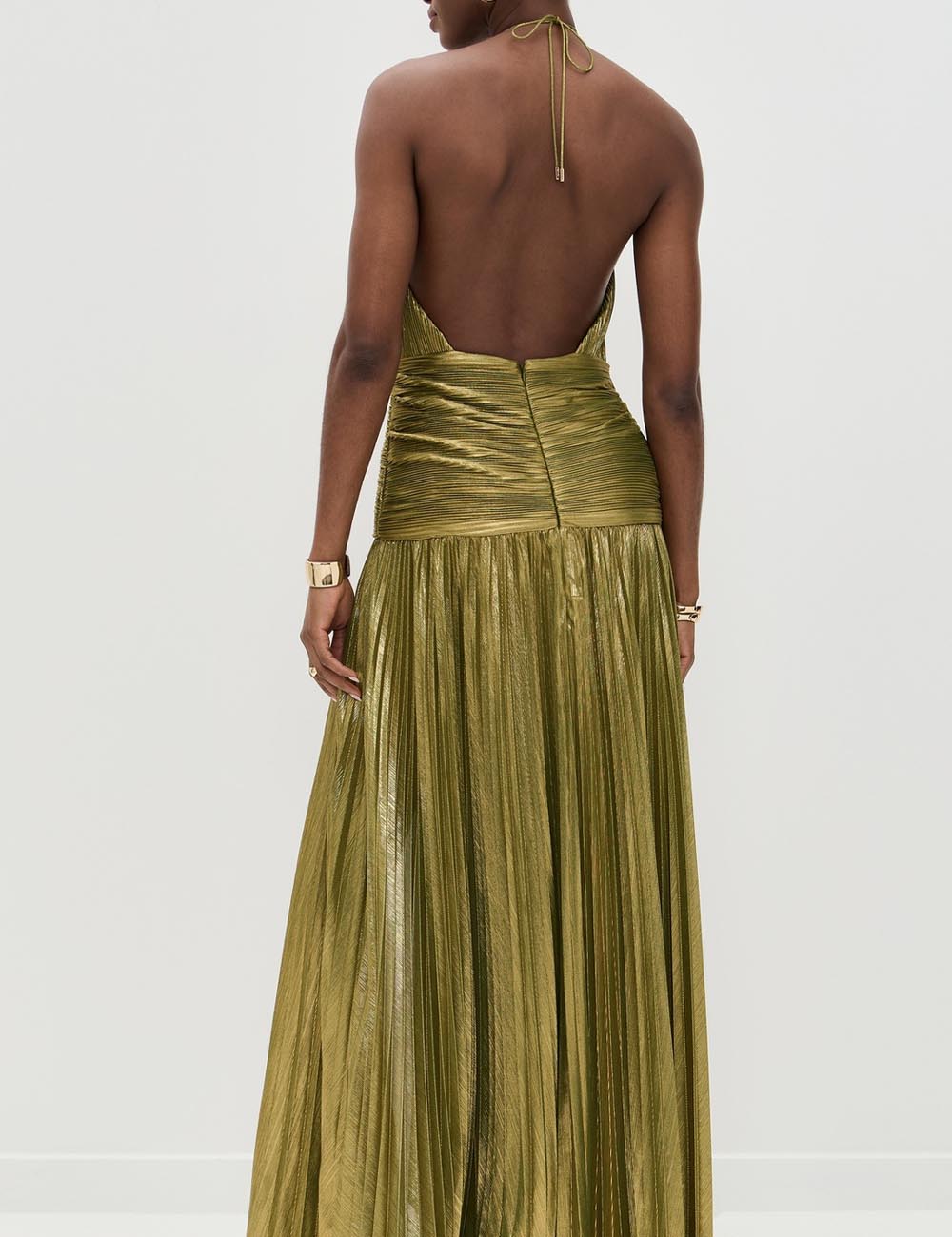 Sexy Pleated Halter Backless Side Slit Dress