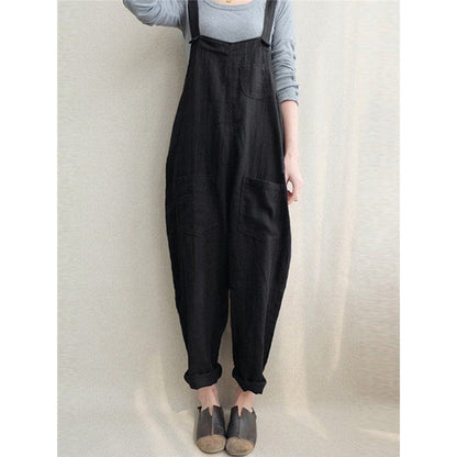 Breathable Pocket Solid Color Baggy Overalls