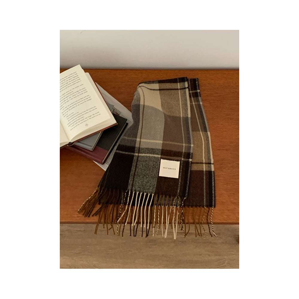 Stylish Plaid Tasseled Split-Joint Simple Scarf