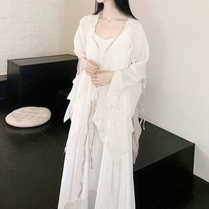 Irregular Plain Color Wrap Front Tie Cardigan