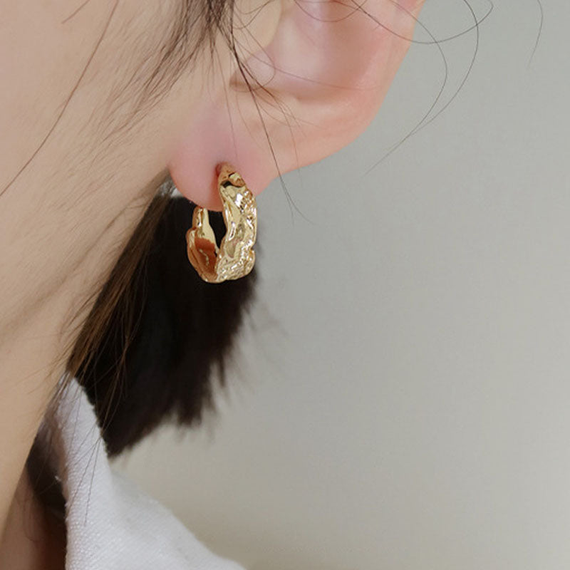 Geometric C Shaped Stud Hoop Earrings