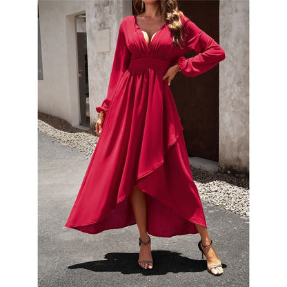 Solid Color Waisted Irregular Full Skirt Dress