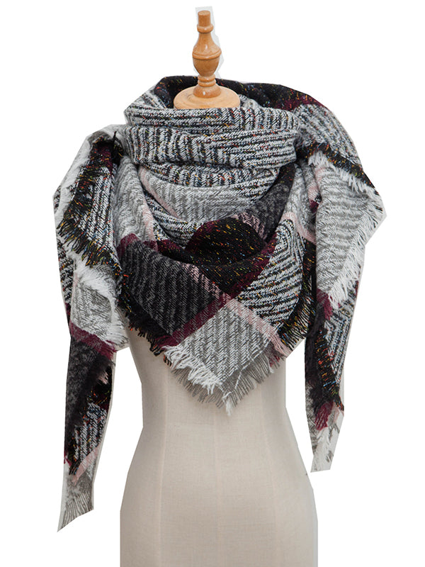 Triangle Fringed Keep Warm Plaid Shawl&Scarf