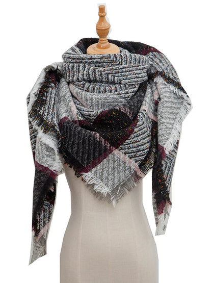 Triangle Fringed Keep Warm Plaid Shawl&Scarf