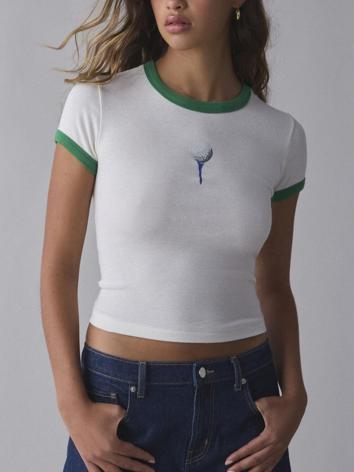 Color Block Print Ribbed Slim Tops