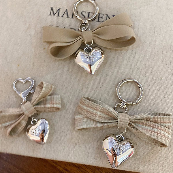 Plaid Bow Love Pendant Bag Charm
