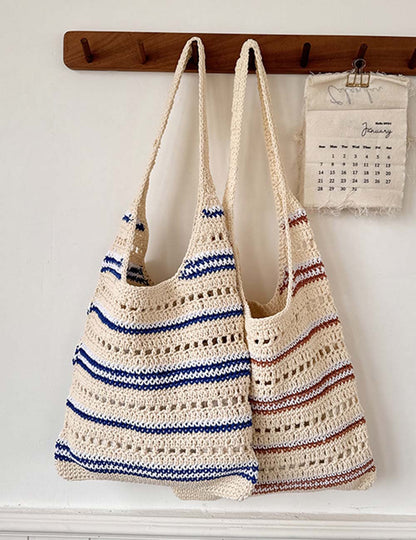 Striped Hollow Knit Handmade Shoulder Bags