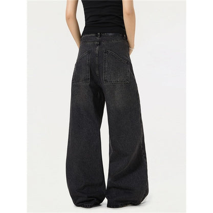 Vintage Washed Wide Leg Deconstructed Denim Pants