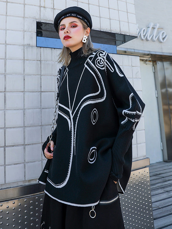 Original Print Irregularity Knitting Sweater