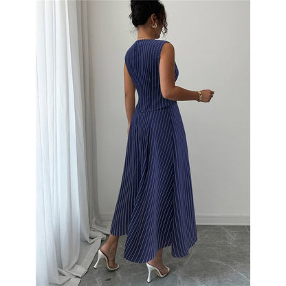Striped Skirt Vest Two Piece Set