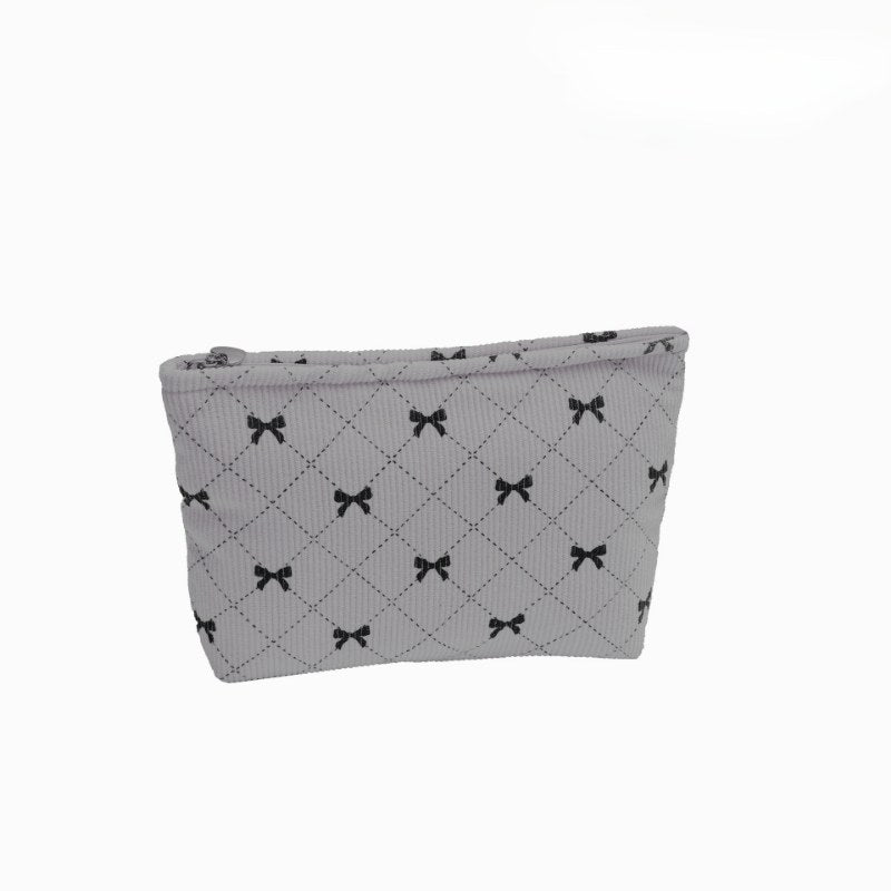Corduroy Bow Print Large Capacity Make Up Bag