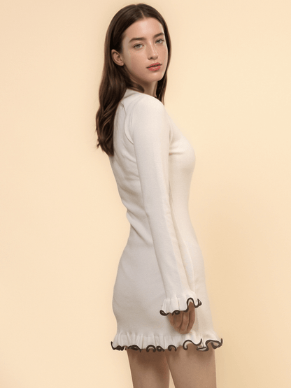 Floral Hem Slim Fit  Sexy Knit Mini Dress