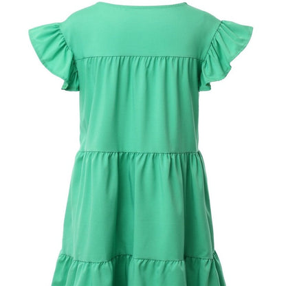 Solid Color Loose Pleated Short Sleeve Dress