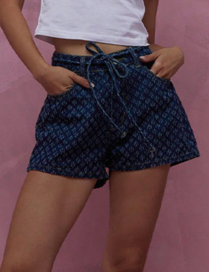 Casual Crochet Straight Leg Denim Shorts