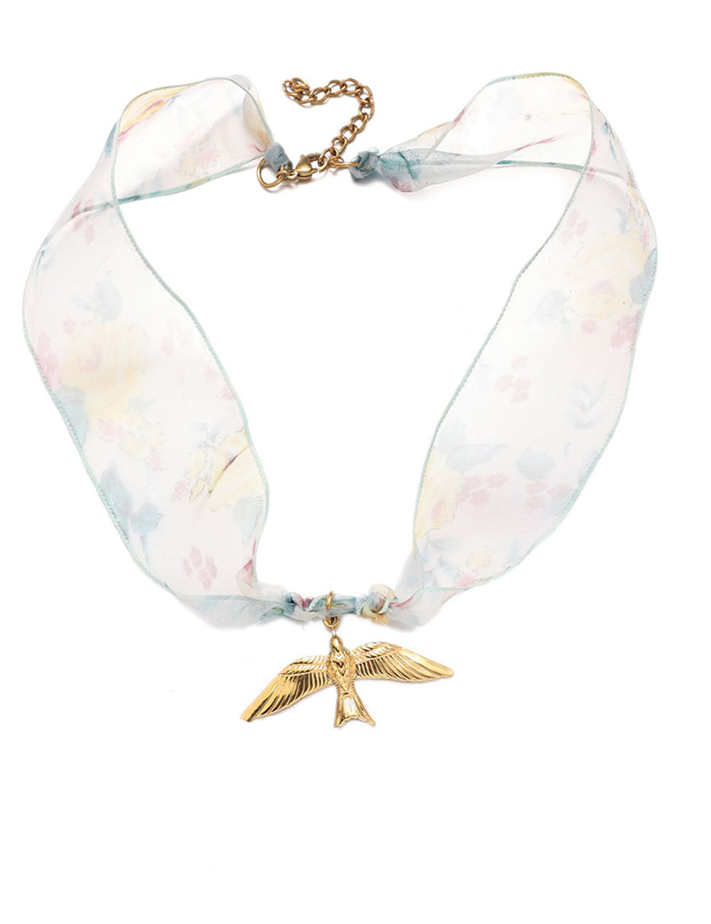 Gold Shell Pendant Colorful Scarf Necklace