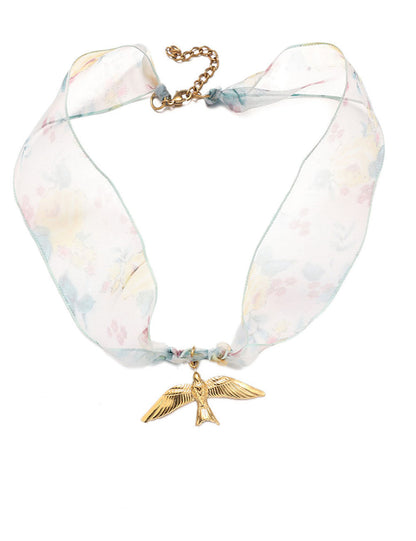 Gold Shell Pendant Colorful Scarf Necklace