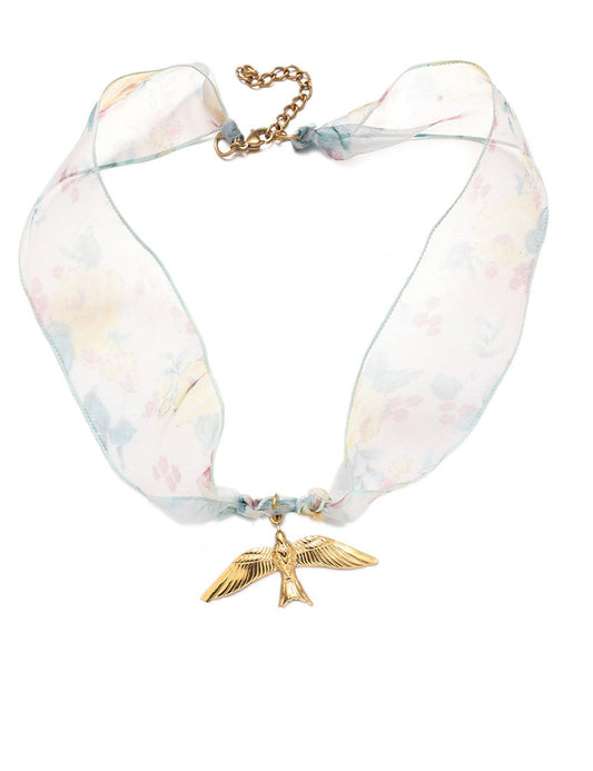 Gold Shell Pendant Colorful Scarf Necklace