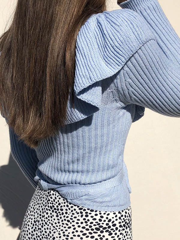 Falbala Lace-Up Long Sleeves Sweater Tops