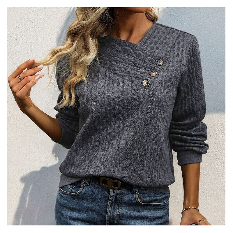 Solid Color Pleated Long Sleeve Sweatshirt