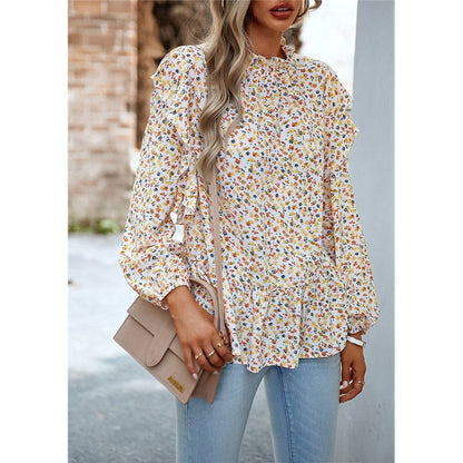 Lace Collar Floral Wood Ear Trim Shirt