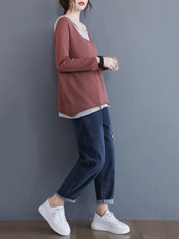 Original False Two Knitting T-Shirt Thin Sweater