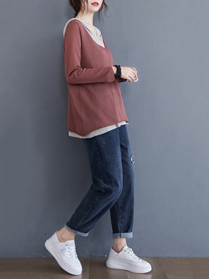 Original False Two Knitting T-Shirt Thin Sweater