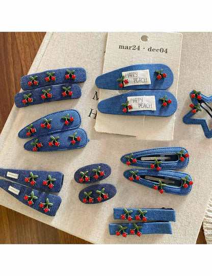 Letter Cute Cherry Denim Hair Clip