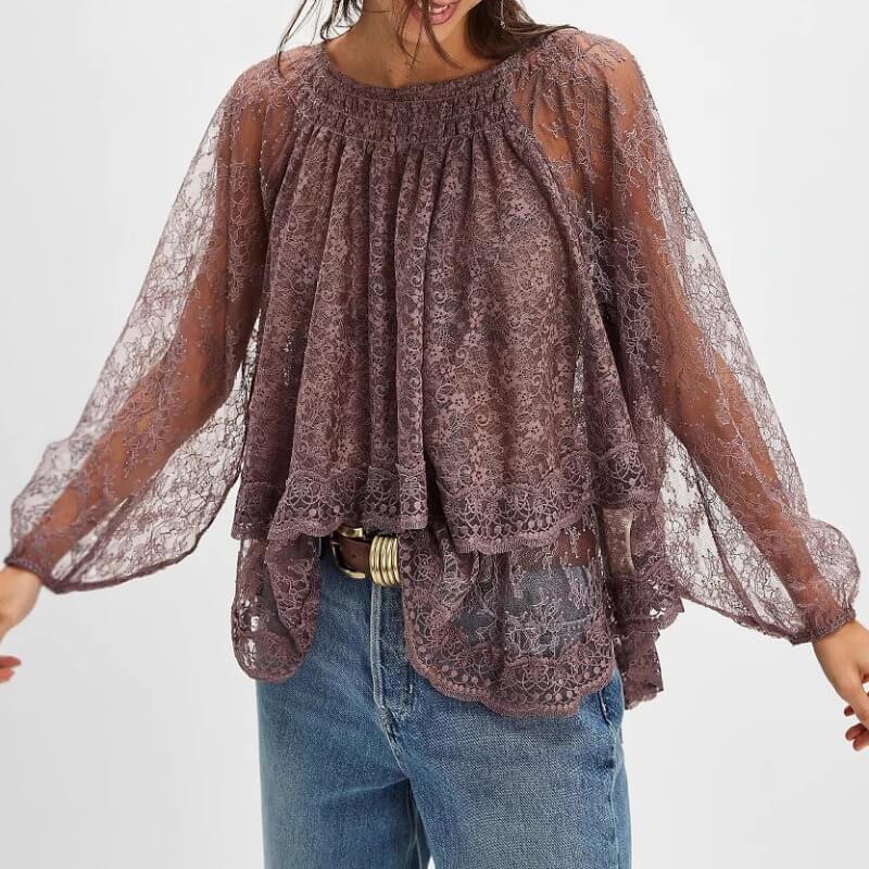 Elagant Off-Shoulder Double-Layer Lace Top